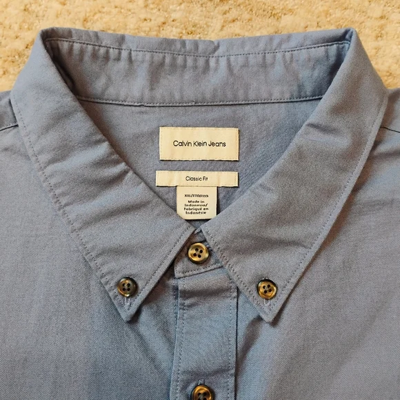 NWT 2XL Calvin Klein Jeans Long Sleeve Button Up Stretch Oxford Shirt Blue NEW - Picture 4 of 9